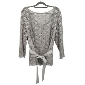 Onyx Nite Silver Floral Lace Tie-Back Top